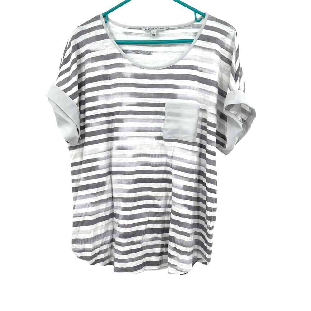 Adrienne Vittadini Size Large Shirt White Black Abstract Stripe Modal Soft Tee